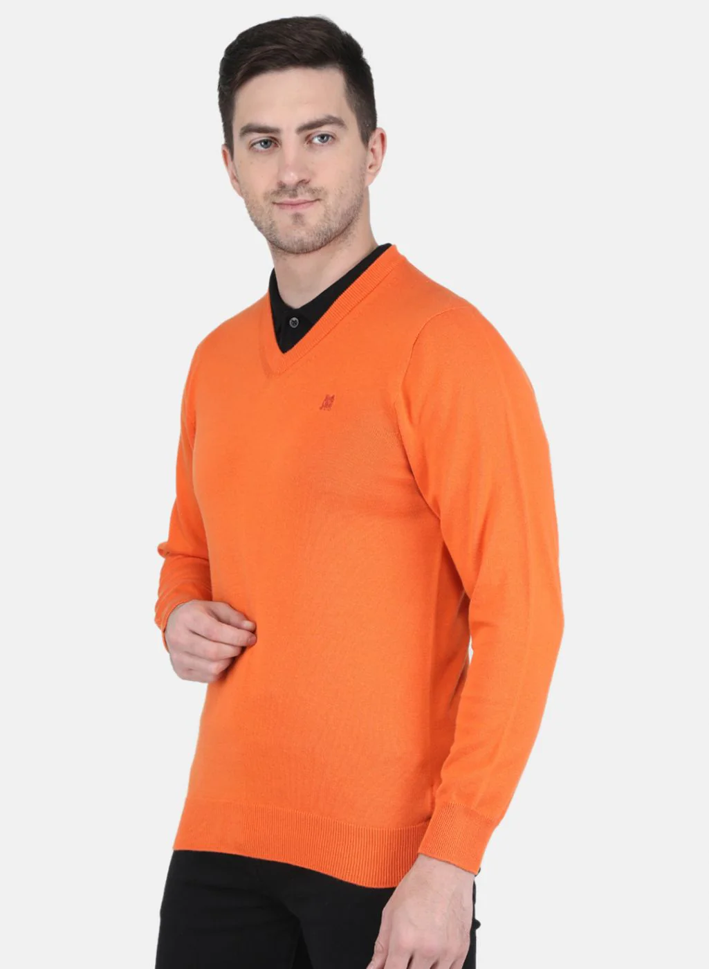 Men Orange Solid Pullover - Image 2