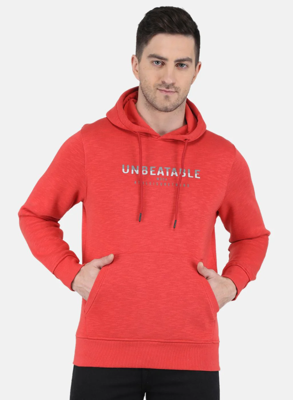 Men Orange Solid Hooded Full Sleeve Sweatshirt