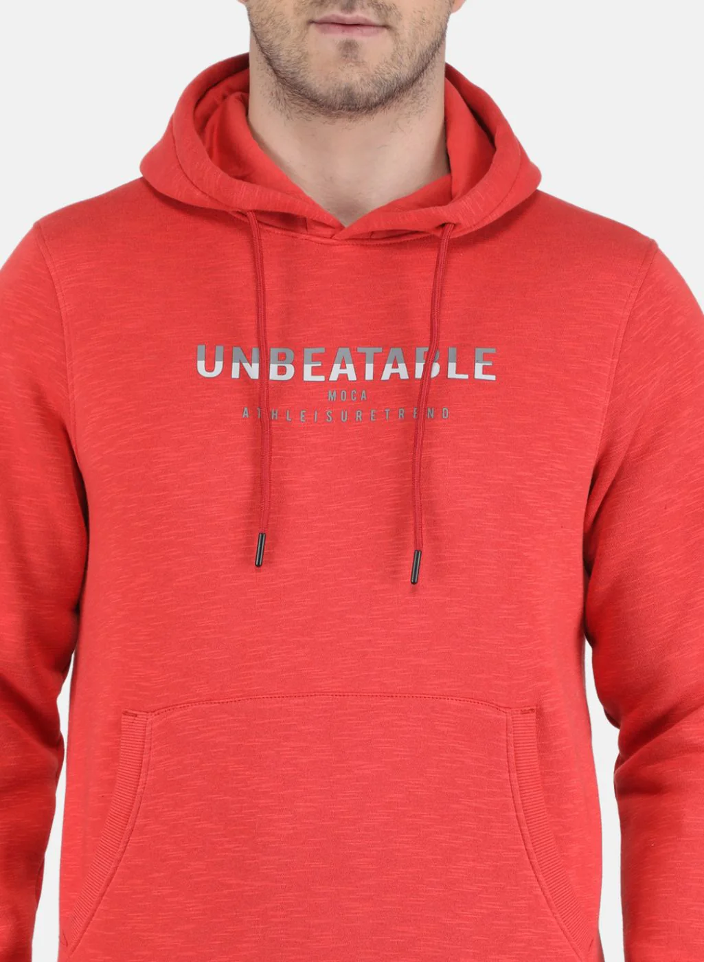 Men Orange Solid Hooded Full Sleeve Sweatshirt - Image 5