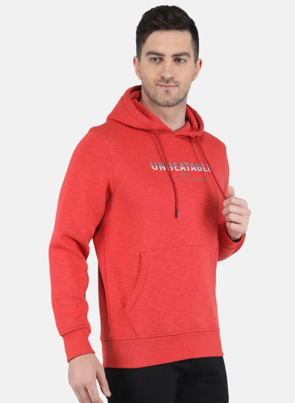 Men Orange Solid Hooded Full Sleeve Sweatshirt - Image 6