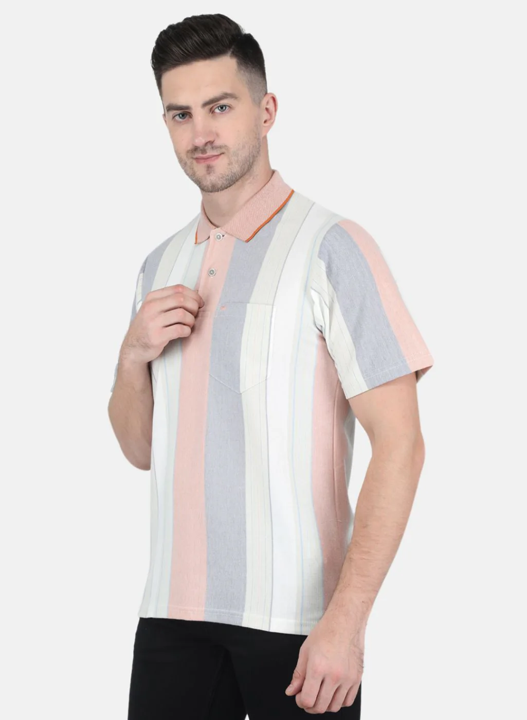 Men Peach Stripe T-Shirt - Image 2