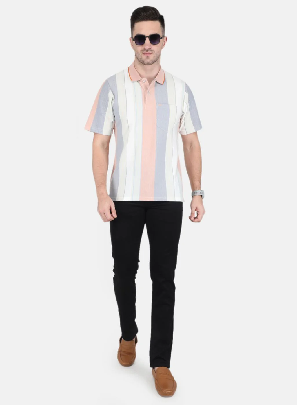 Men Peach Stripe T-Shirt - Image 4