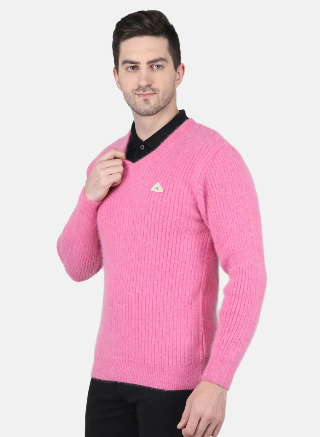 Men Pink Solid Pullover - Image 2