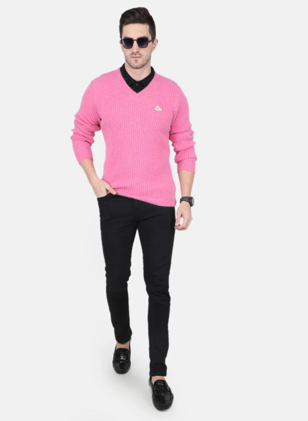 Men Pink Solid Pullover - Image 4