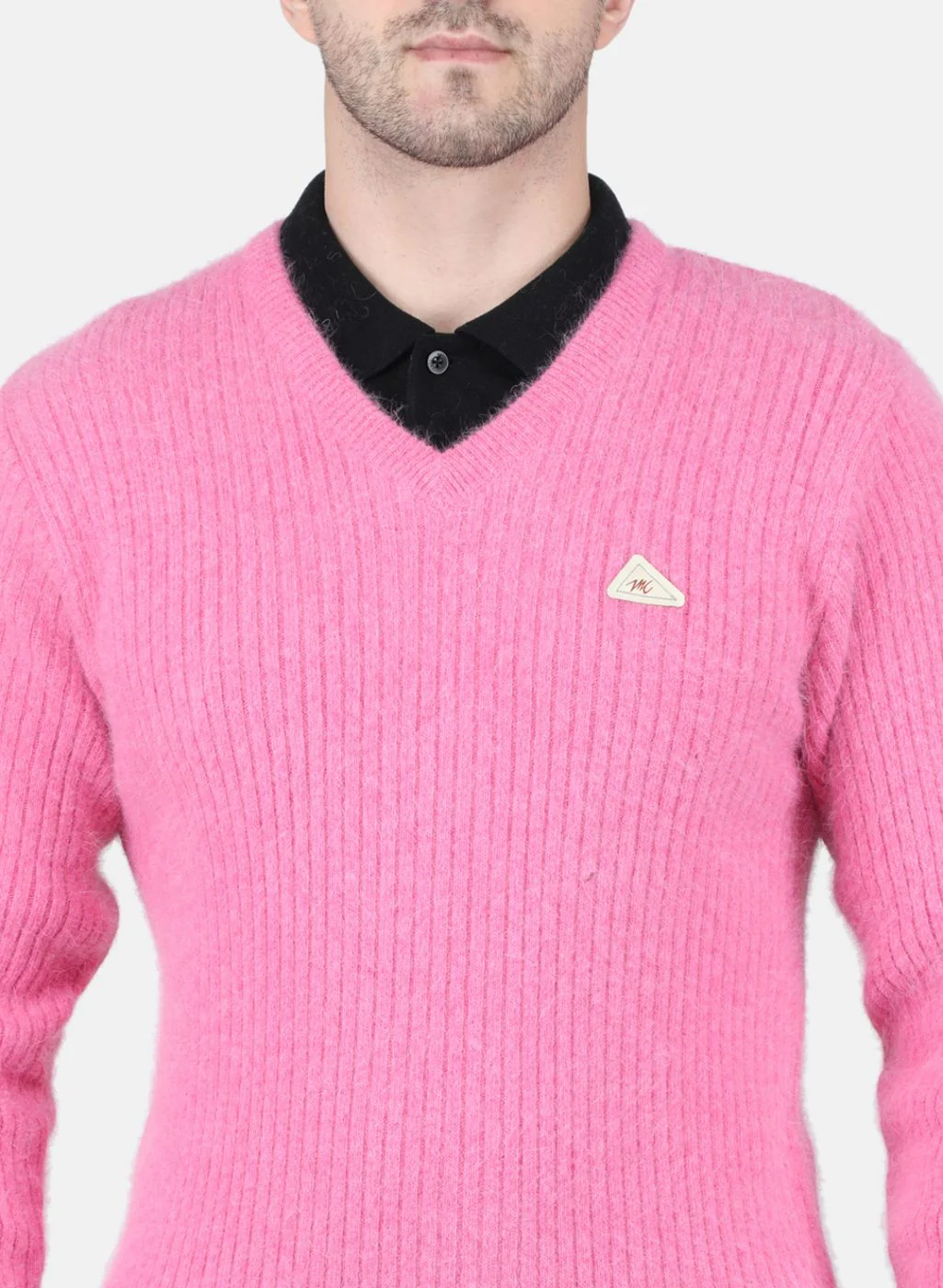 Men Pink Solid Pullover - Image 5