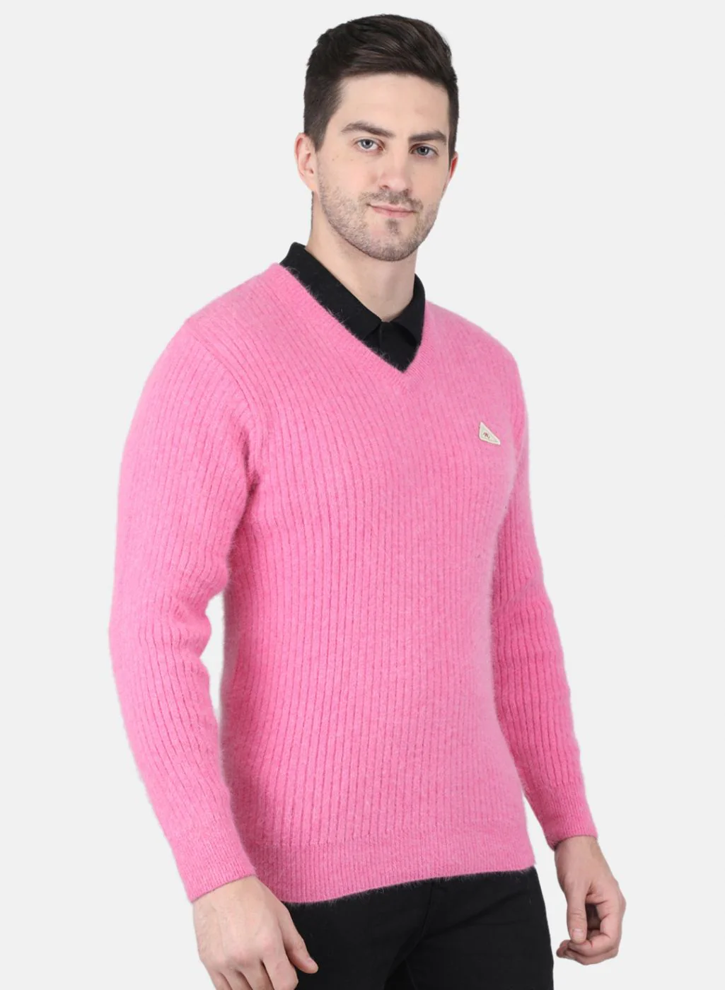 Men Pink Solid Pullover - Image 6