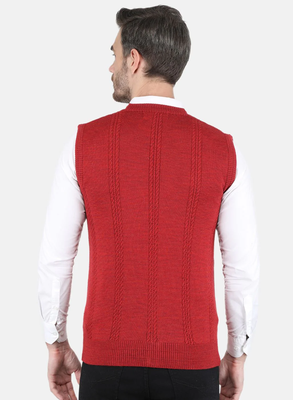 Men Red Self design Cardigan - Image 3