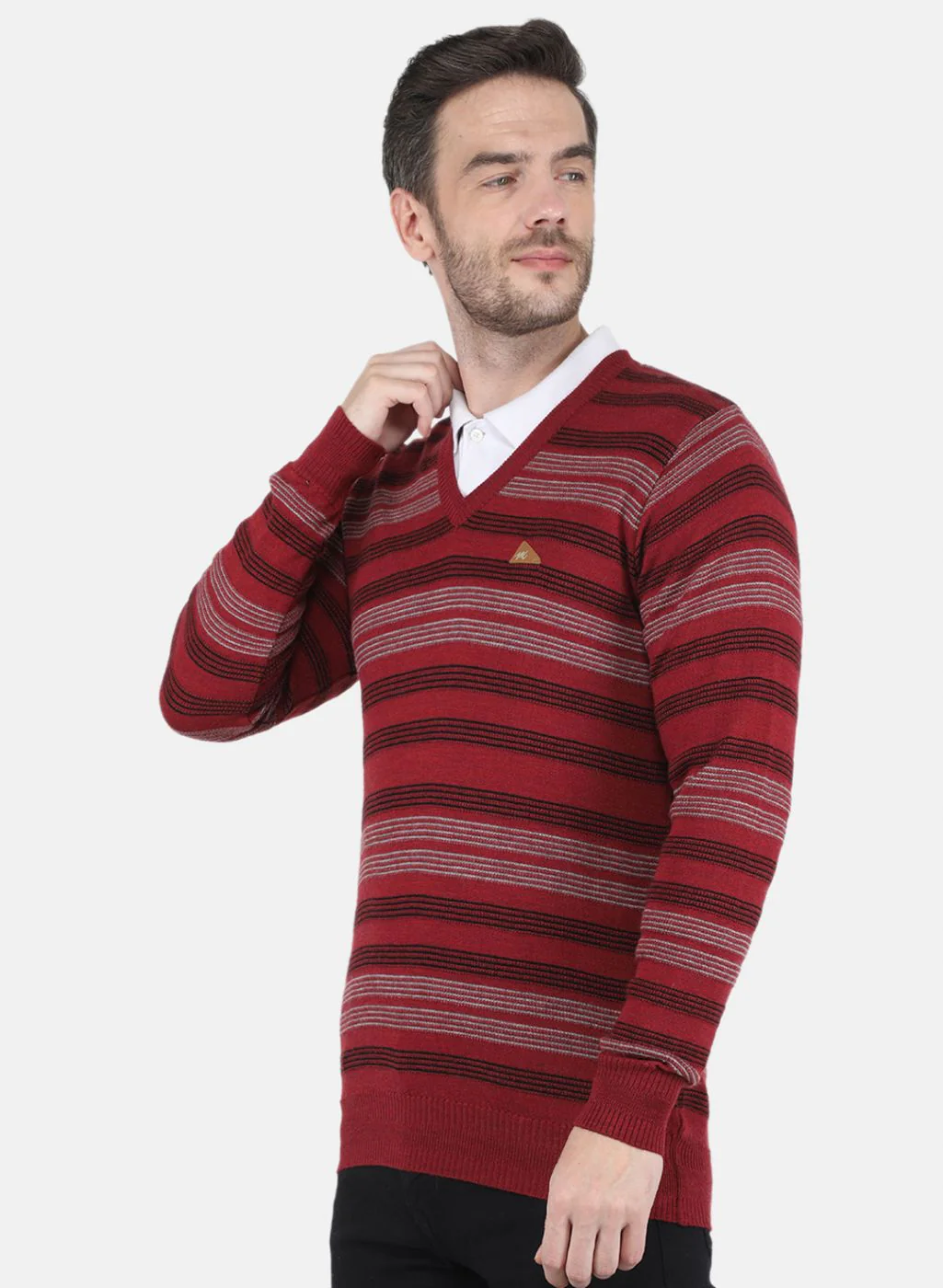 Men Red Self design Pullover - Image 2