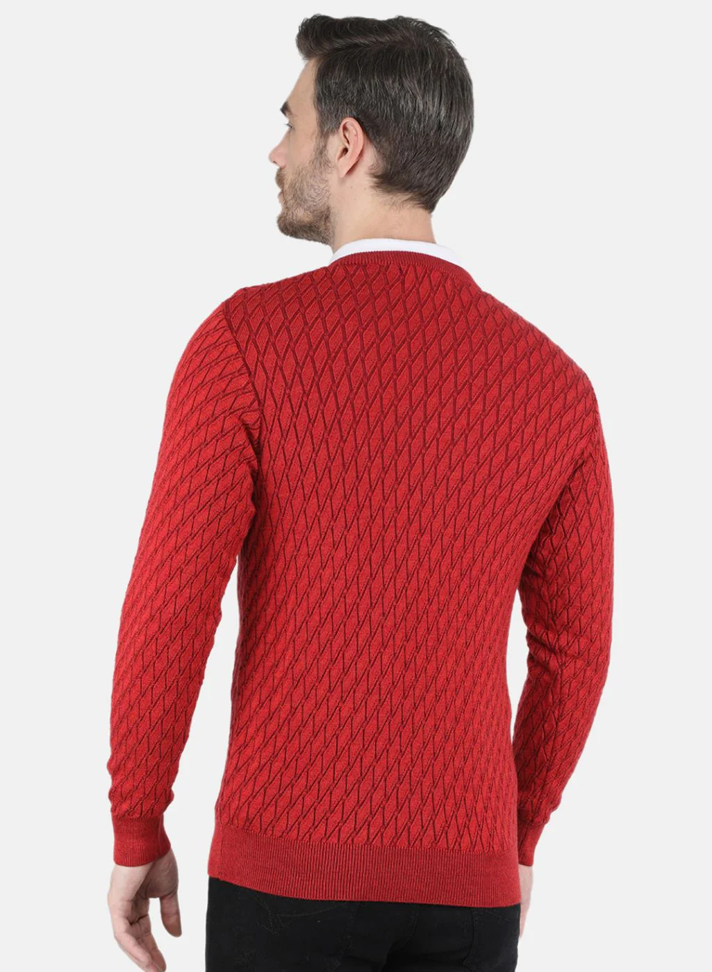 Men Red Self design Pullover - Image 3