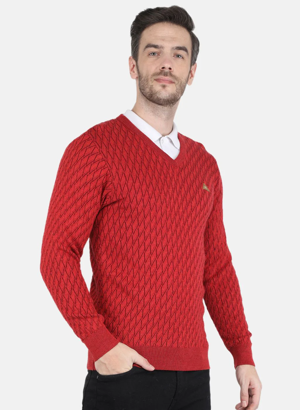 Men Red Self design Pullover - Image 6