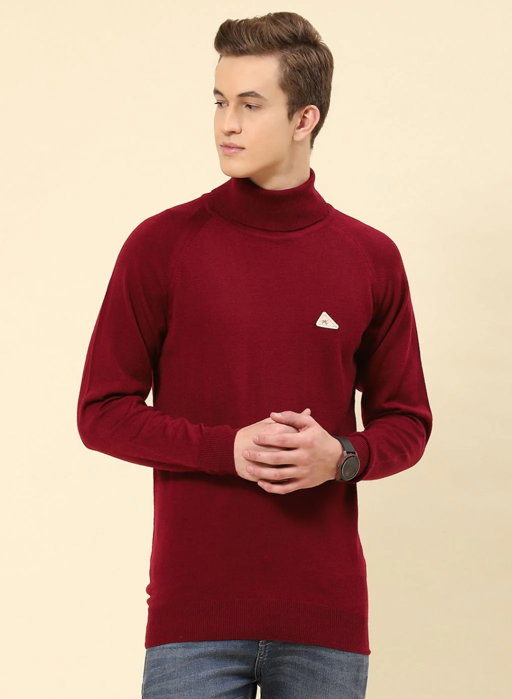 Men Red Solid Blend wool Pullover