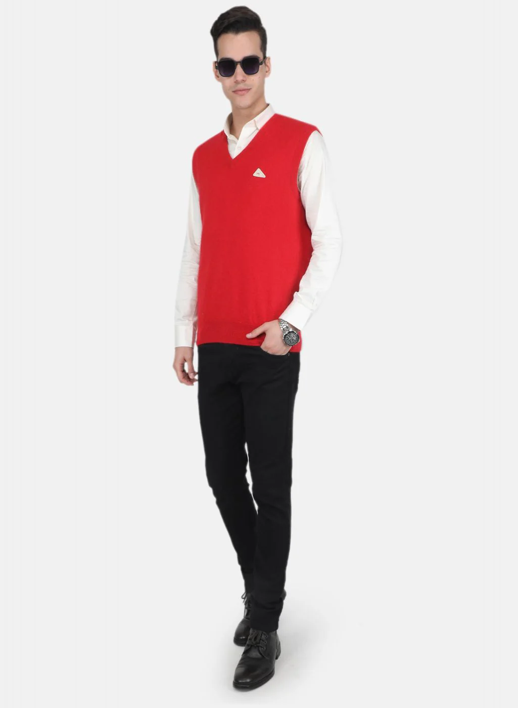 Men Red Solid Sweater - Image 4