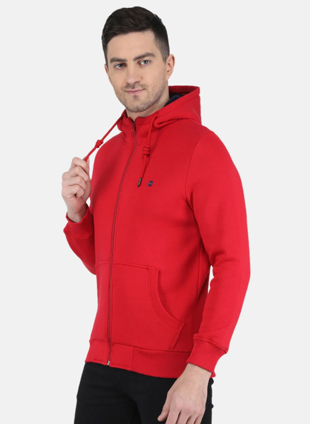 Men Red Solid Hooded Full Sleeve Sweatshirt - Image 2