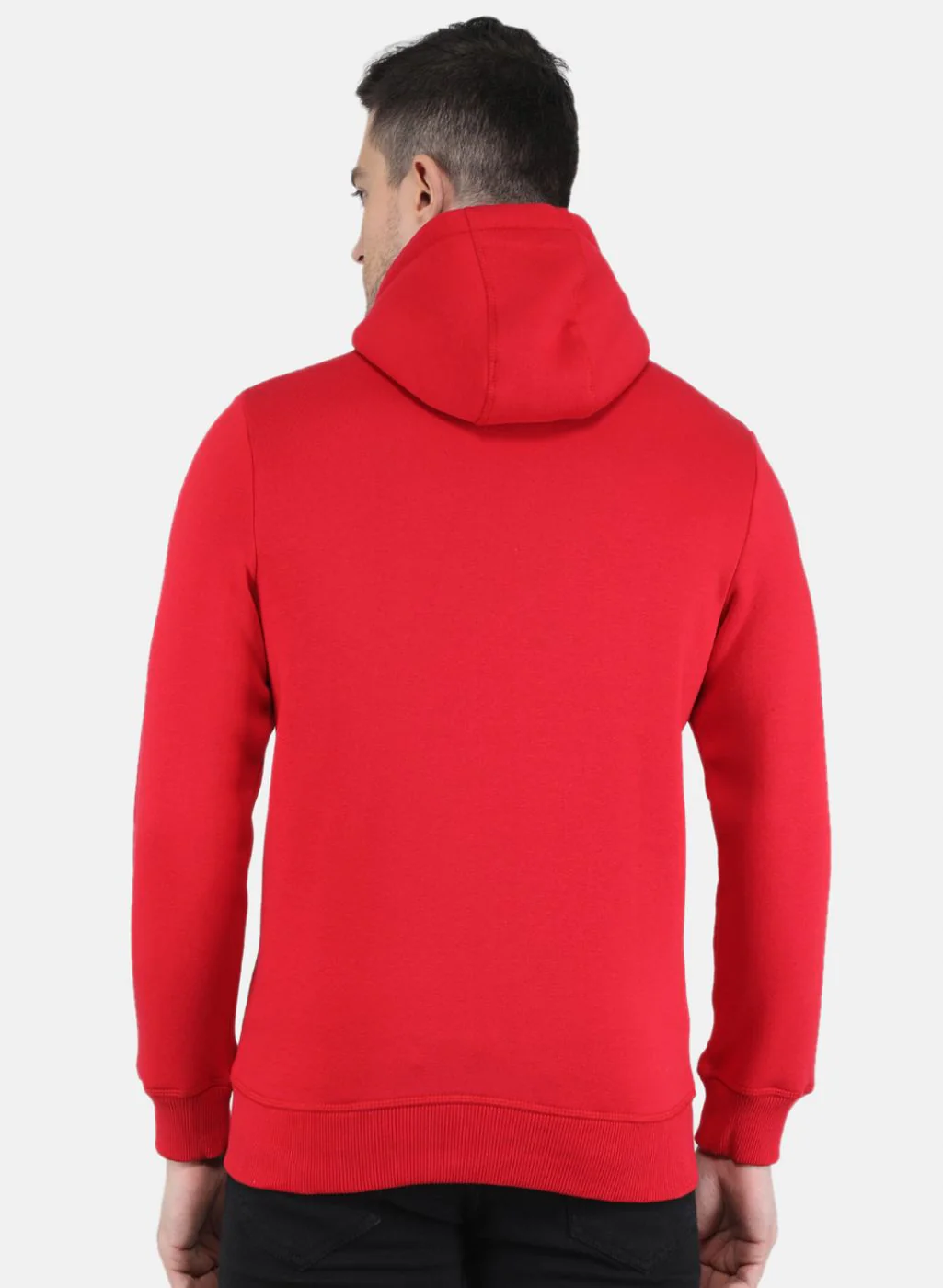 Men Red Solid Hooded Full Sleeve Sweatshirt - Image 3