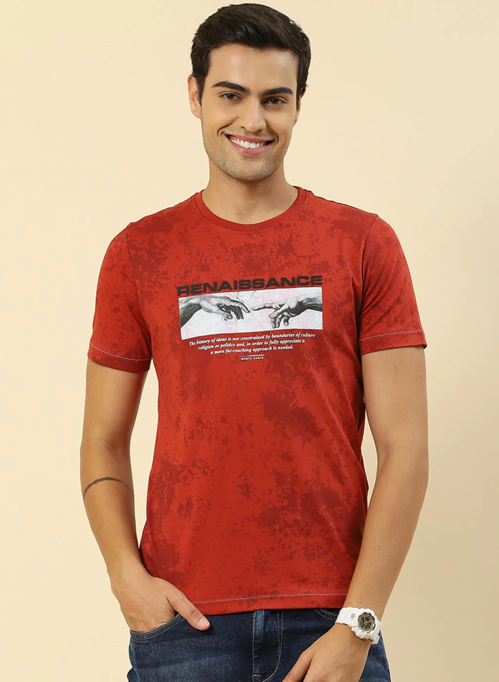 Men Rust Orange Printed T-Shirt