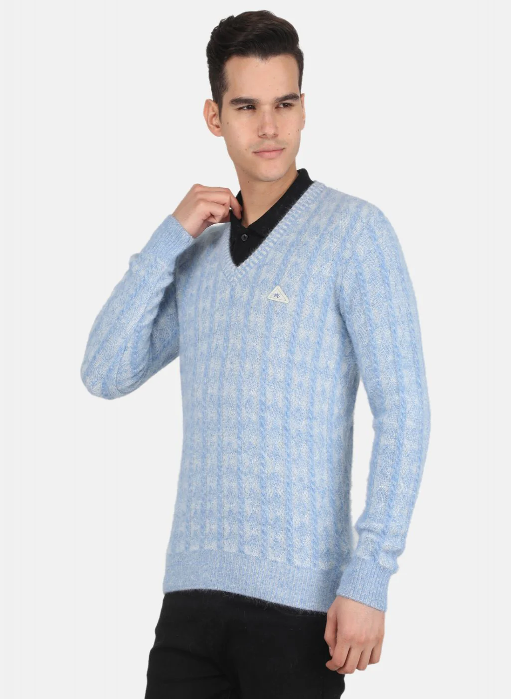 Men Sky Blue Jaquard Pullover - Image 2