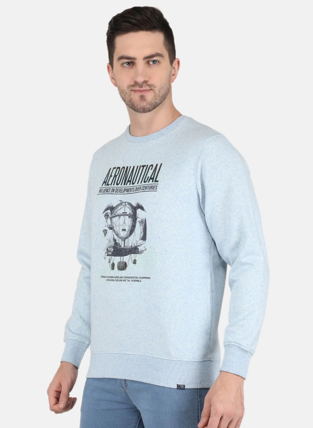Men Sky Blue Jaquard Sweatshirt - Image 2