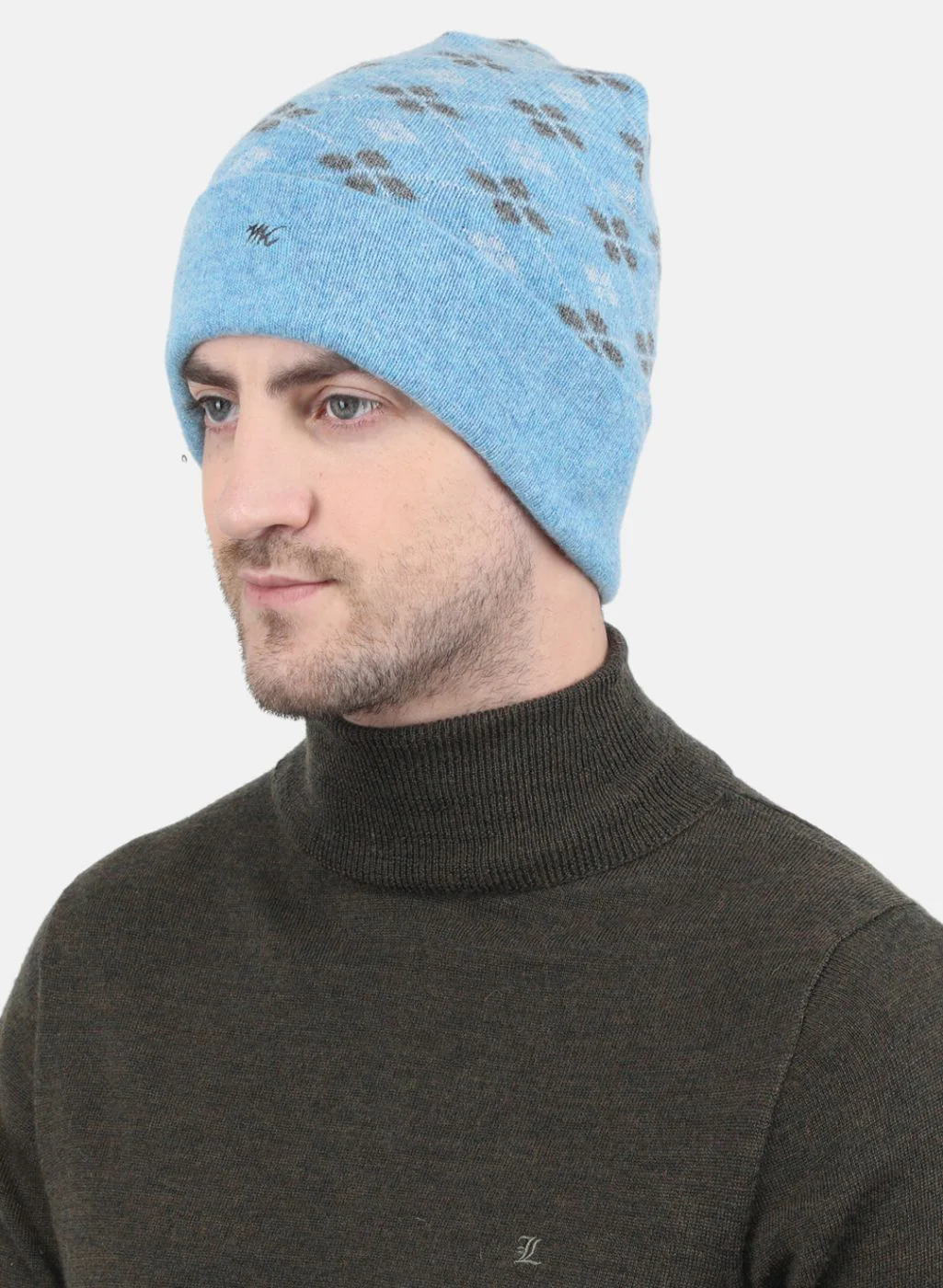 Men Sky Blue Self Design Cap - Image 2