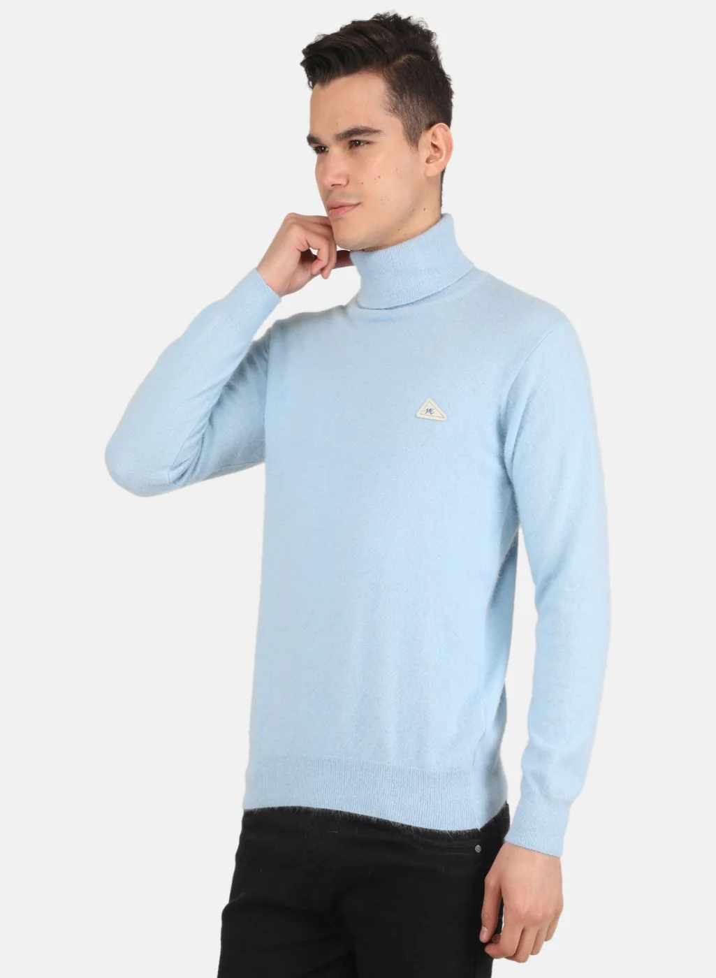 Men Sky Blue Solid Pullover - Image 2
