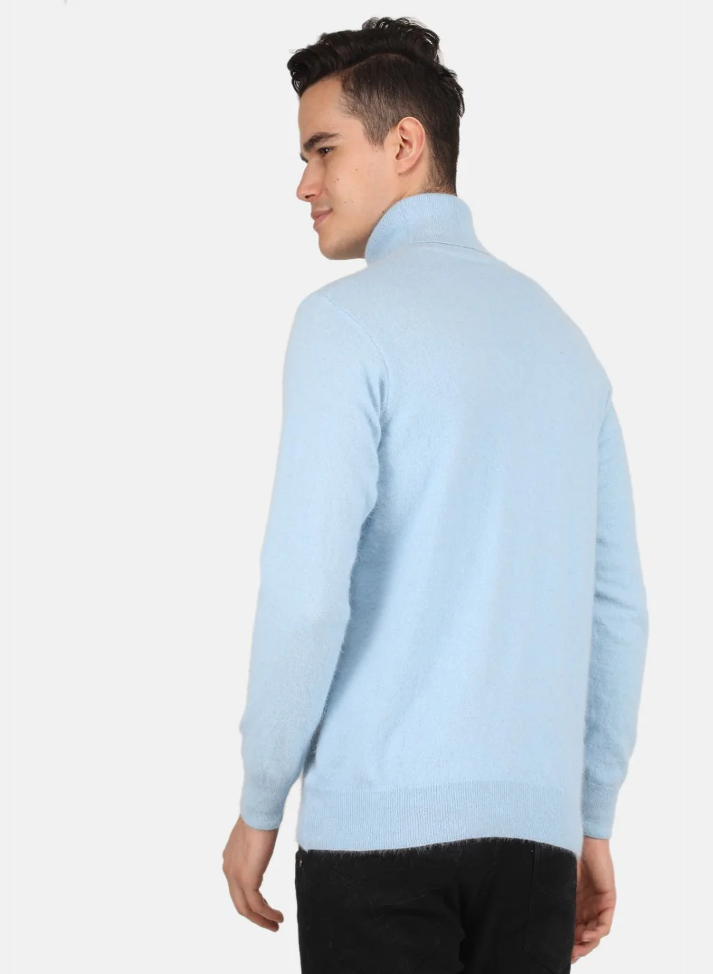 Men Sky Blue Solid Pullover - Image 3
