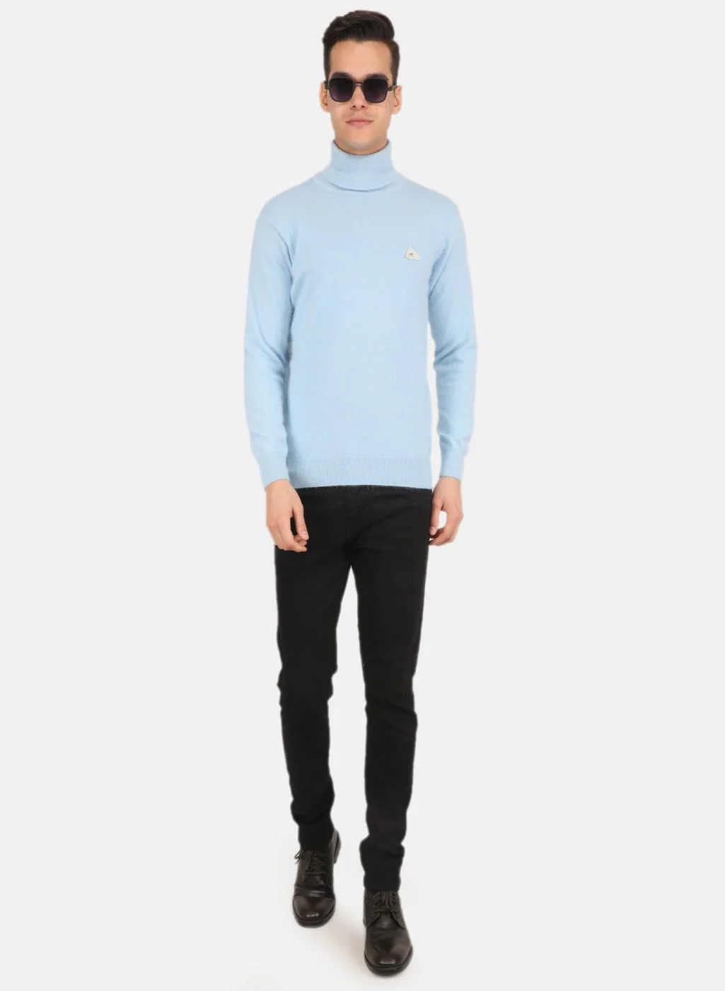 Men Sky Blue Solid Pullover - Image 4