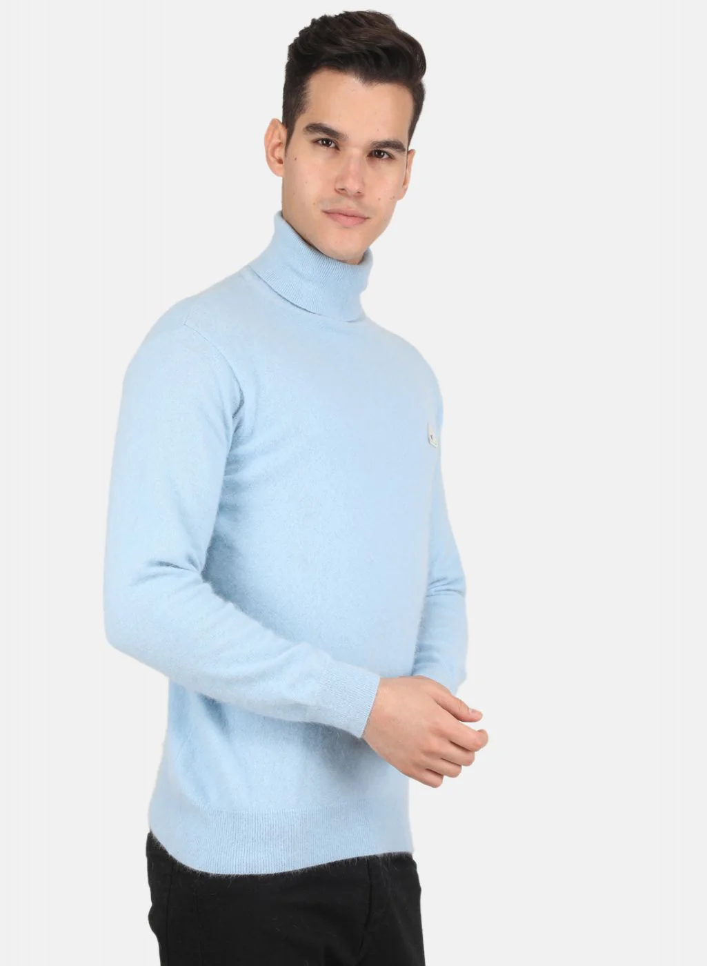 Men Sky Blue Solid Pullover - Image 6