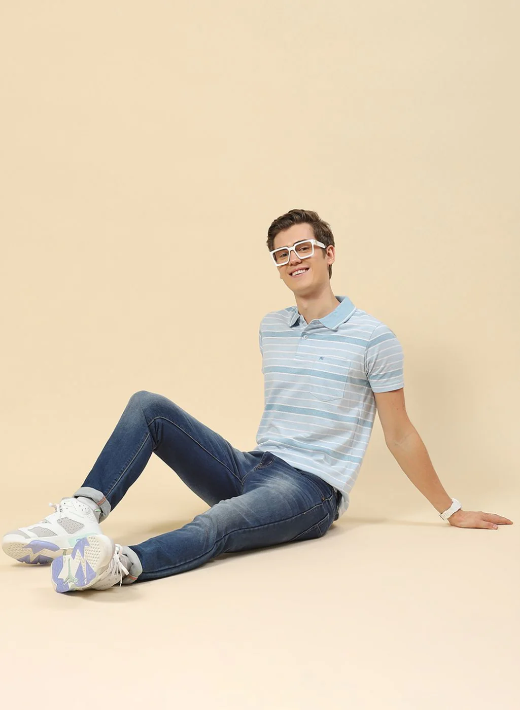 Men Sky Blue Stripe T-Shirt