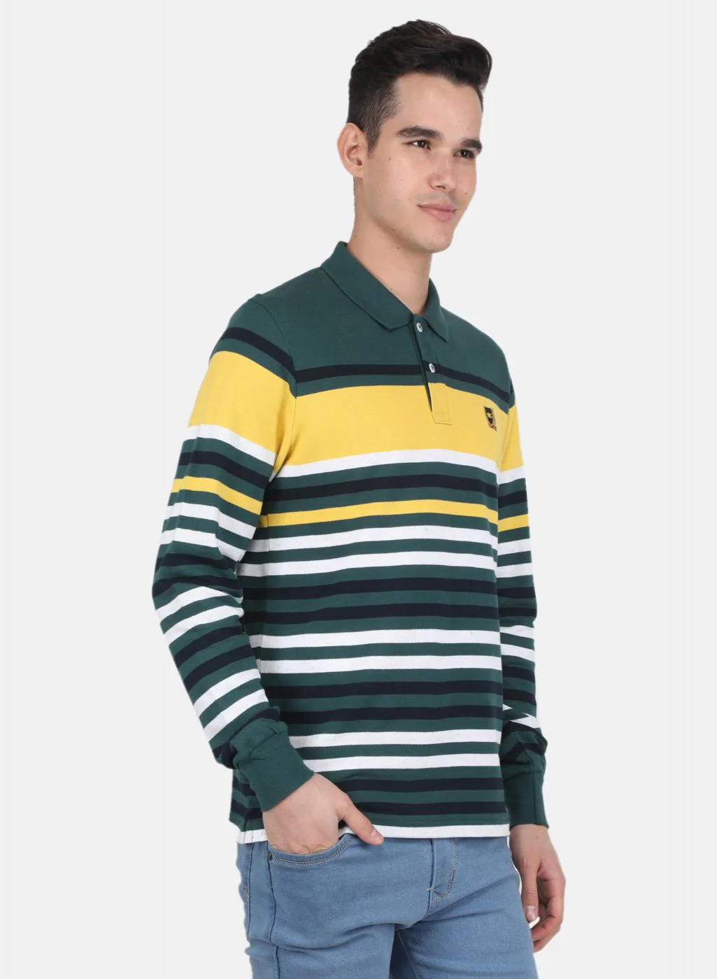 Men Teal Blue Stripe T-Shirt - Image 6