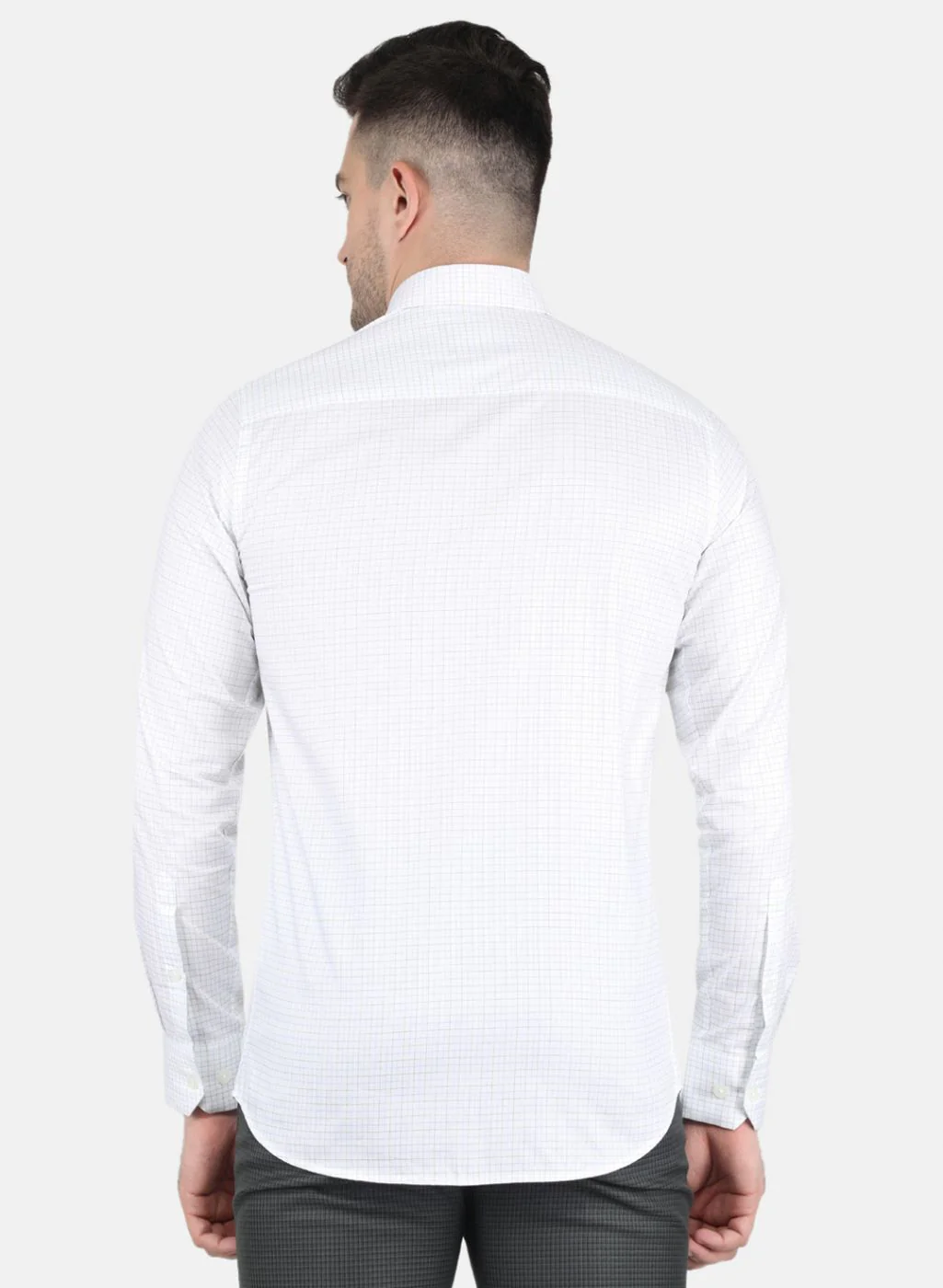 Men White Check Shirt - Image 3