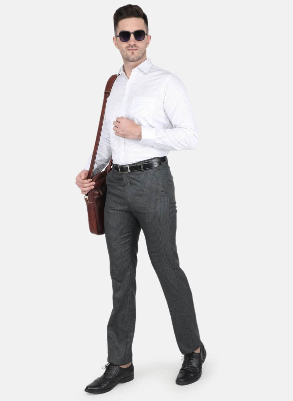 Men White Check Shirt - Image 4