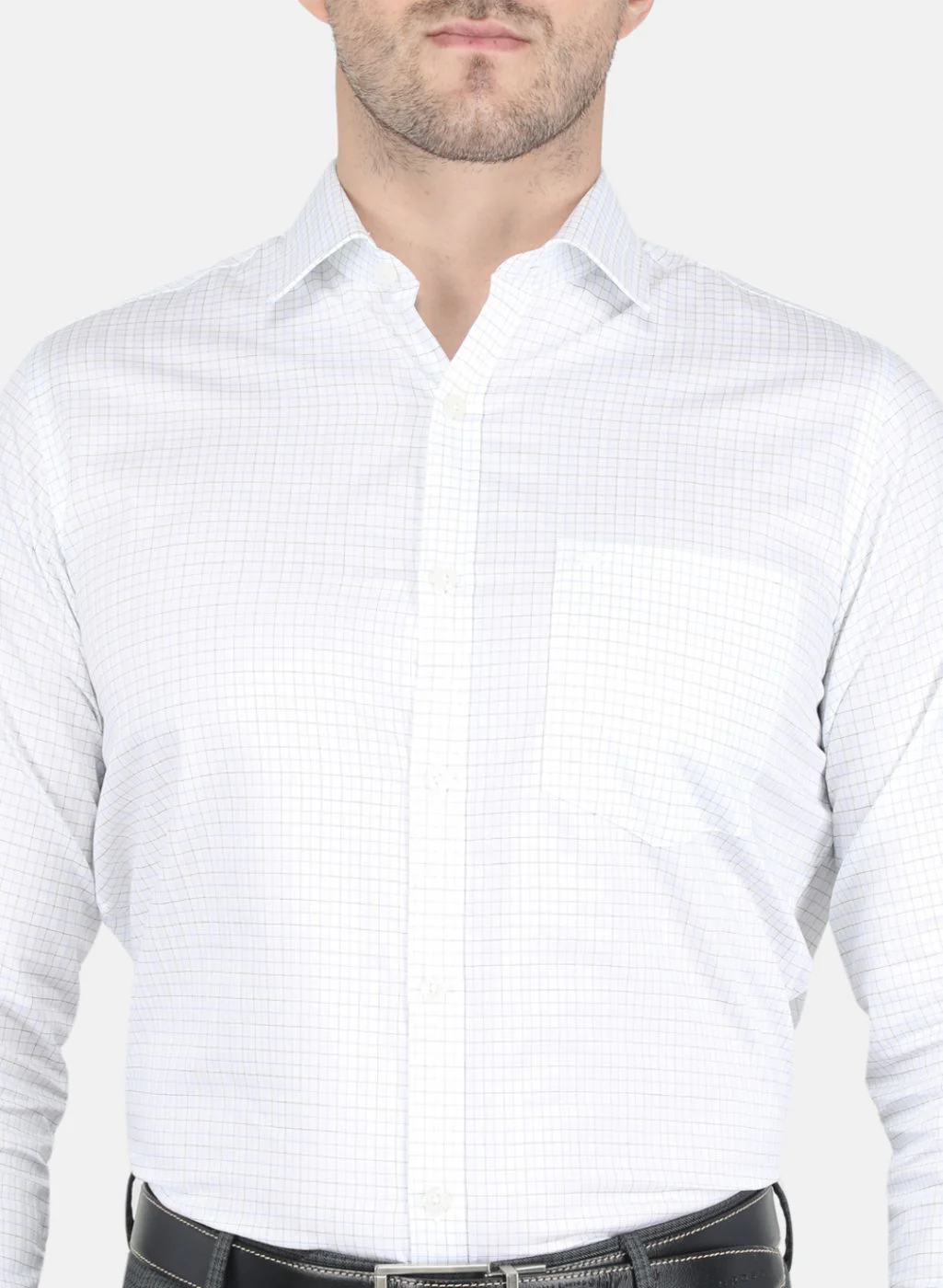 Men White Check Shirt - Image 5