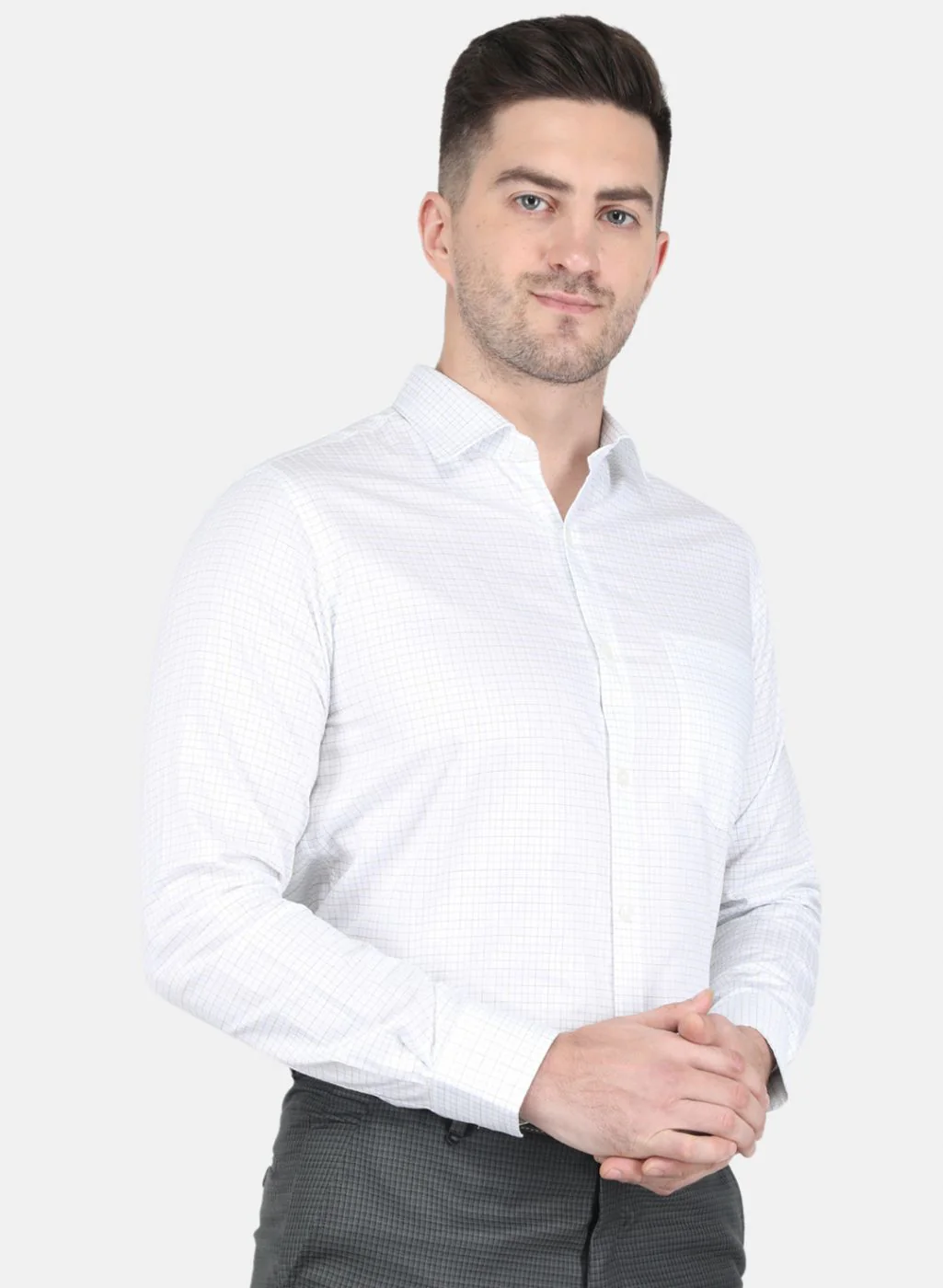 Men White Check Shirt - Image 6