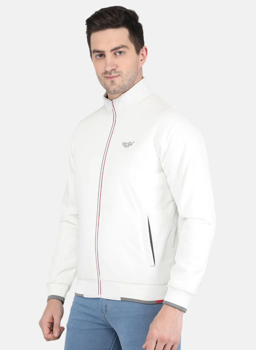 Men White Solid Jacket - Image 2