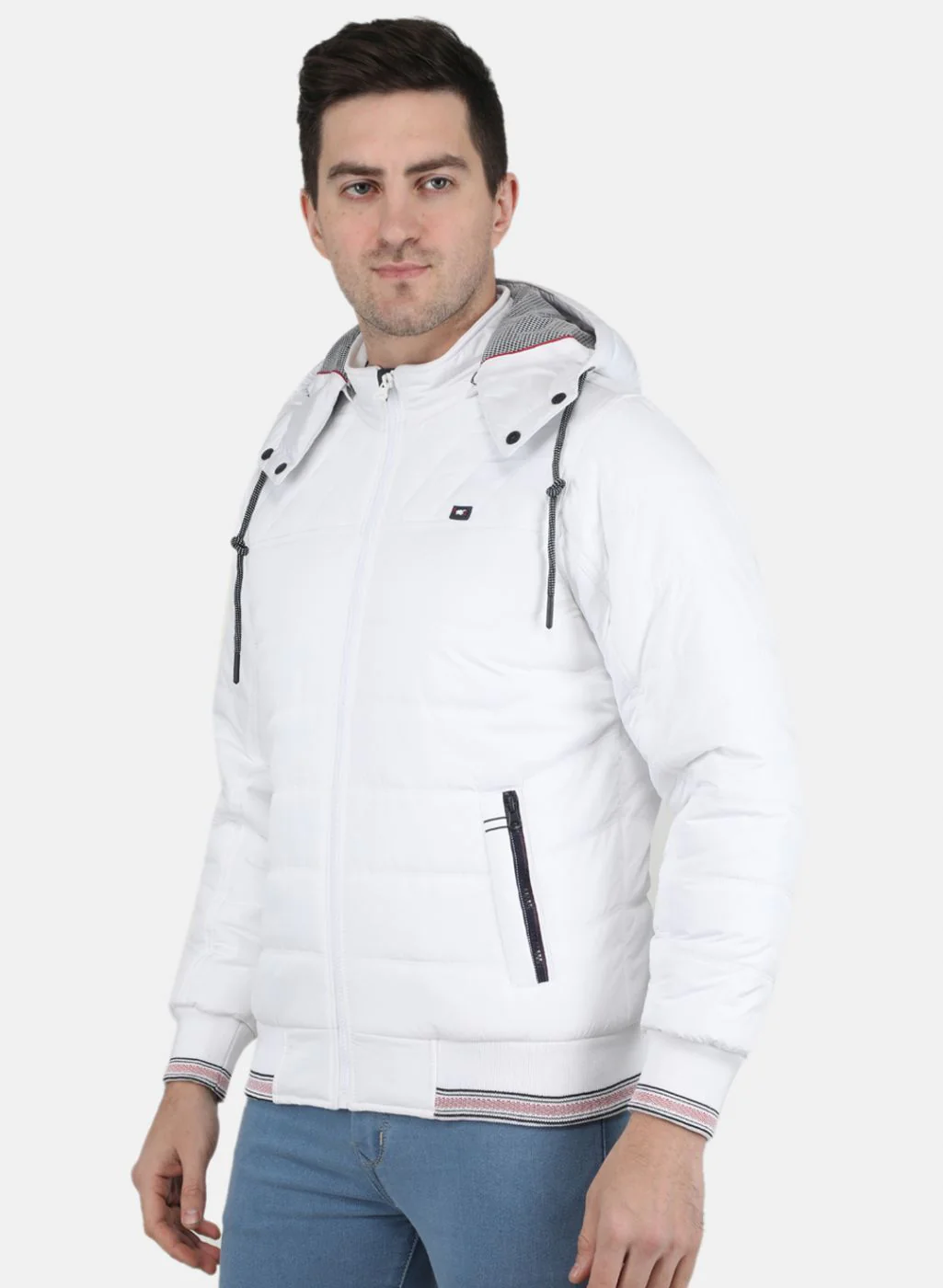 Men White Solid Jacket - Image 2