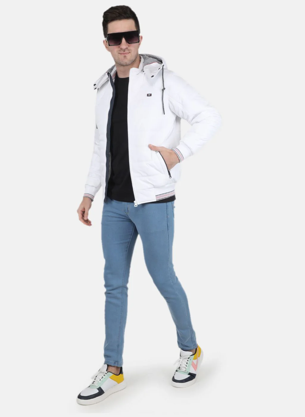 Men White Solid Jacket - Image 4