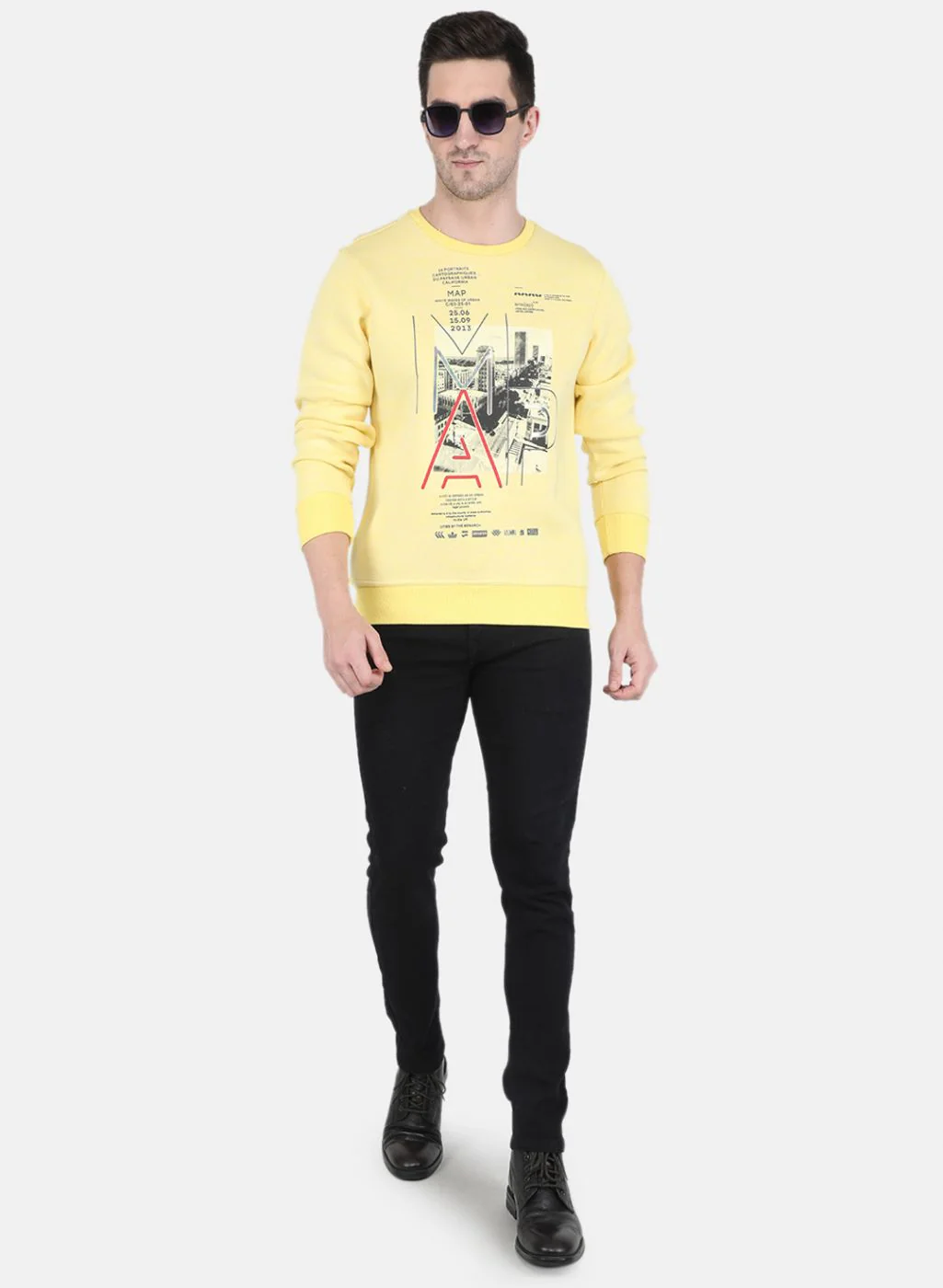 Men Yellow Jaquard Sweatshirt - Image 4