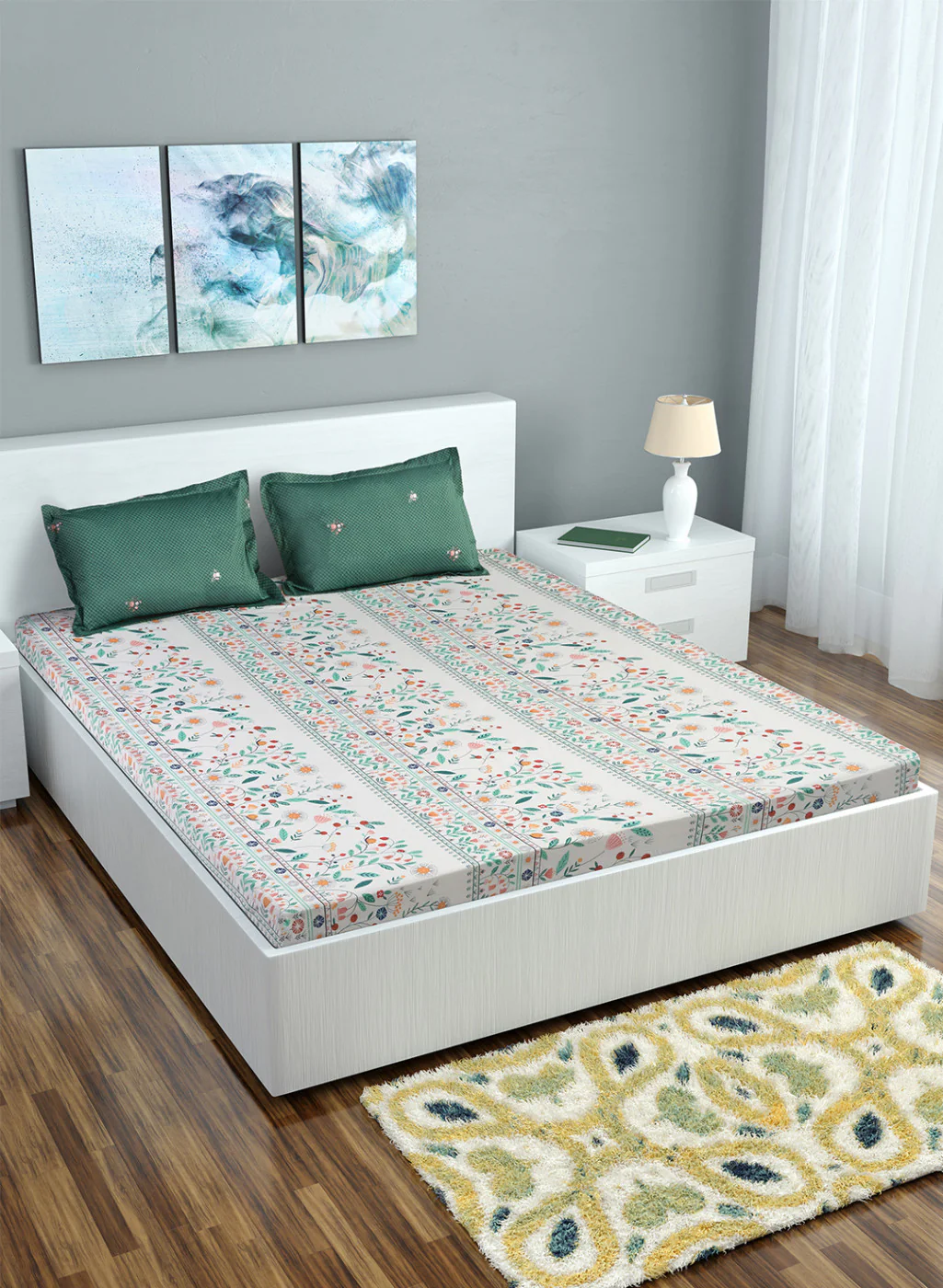 Multi Color 128/68 TC Bedsheet with 2 Pillow Covers