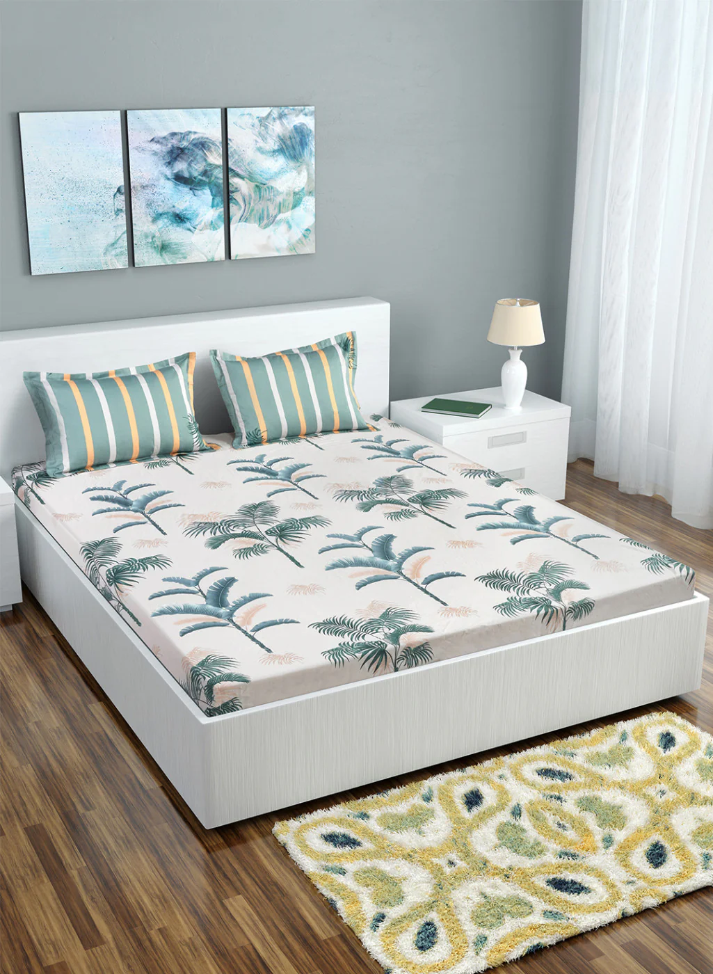 Multi Color 128/68 TC Bedsheet with 2 Pillow Covers