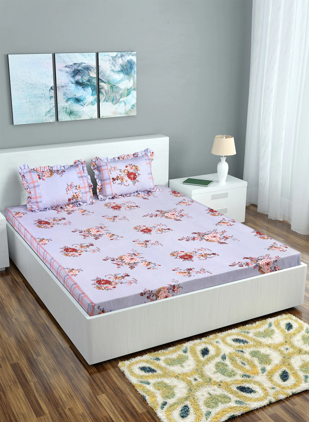 Multi Color 130 GSM Bedsheet with 2 Pillow Covers