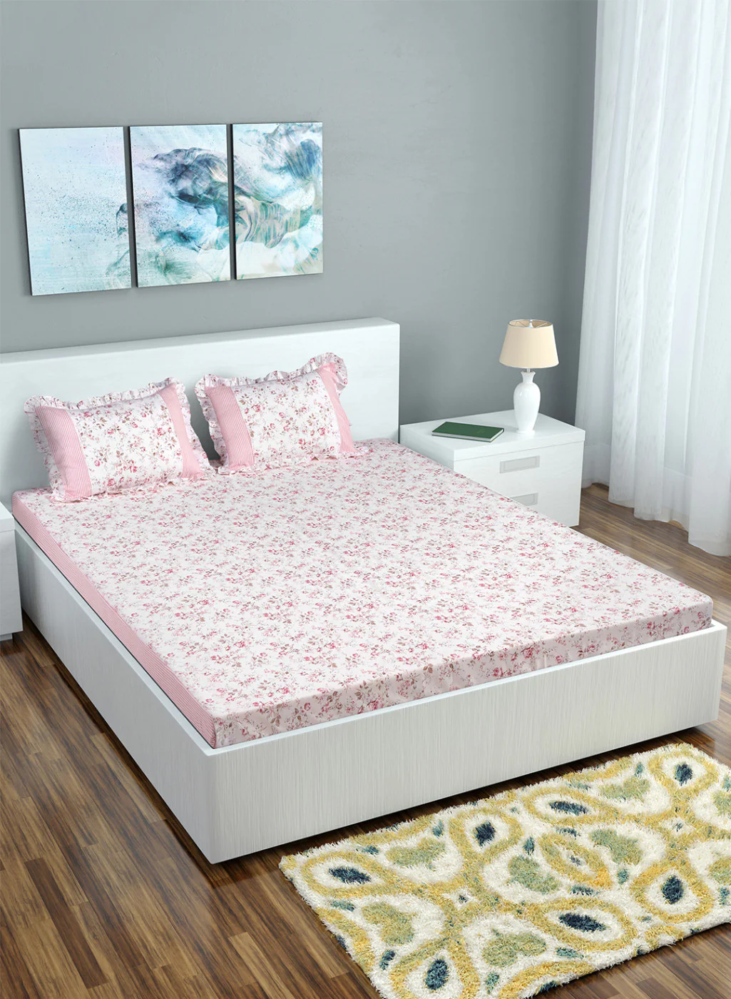 Multi Color 130 GSM Bedsheet with 2 Pillow Covers