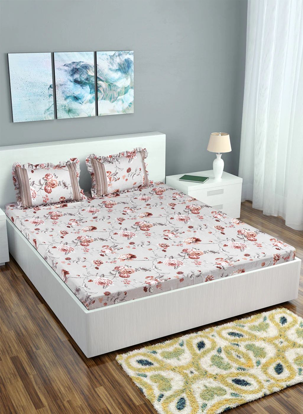 Multi Color 130 GSM Bedsheet with 2 Pillow Covers