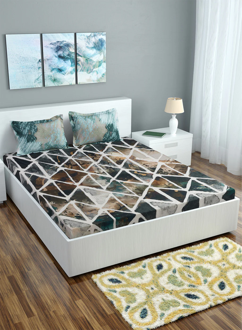 Multi Color 200 TC Bedsheet with 2 Pillow Covers