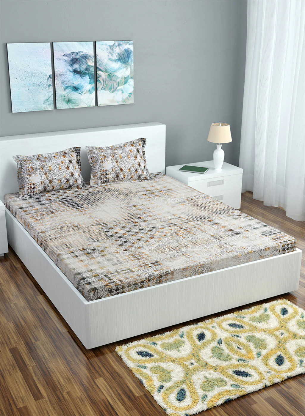 Multi Color 200 TC Bedsheet with 2 Pillow Covers