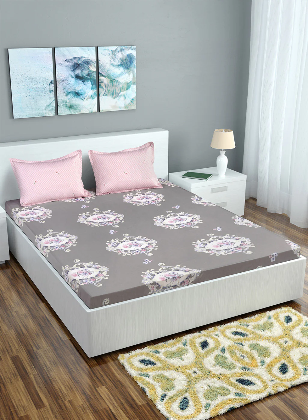 Multicolor 128 TC Bedsheet with 2 Pillow Covers (Romance)