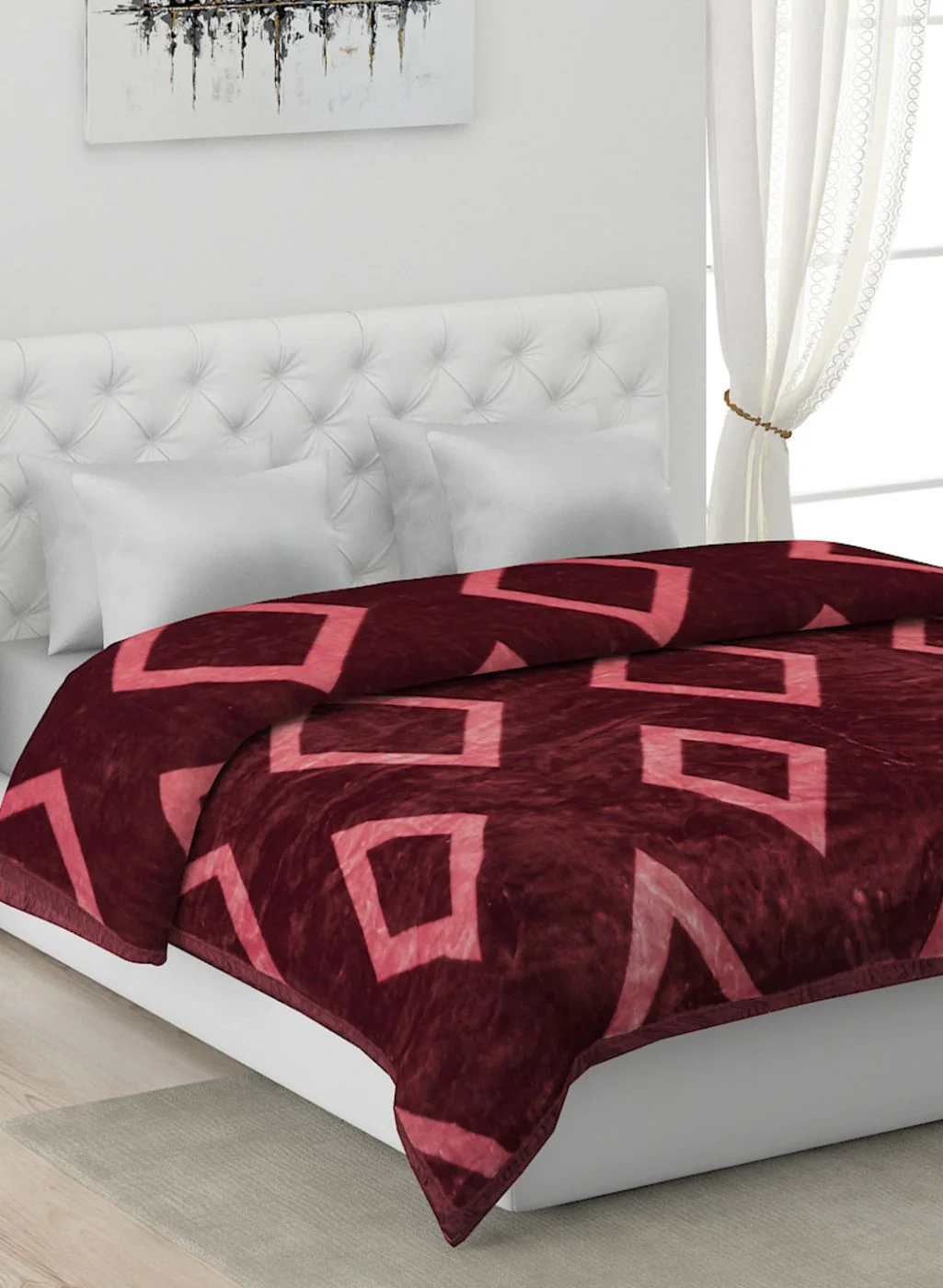 Printed Mink Double Blanket for Mild Winter - 1 Ply