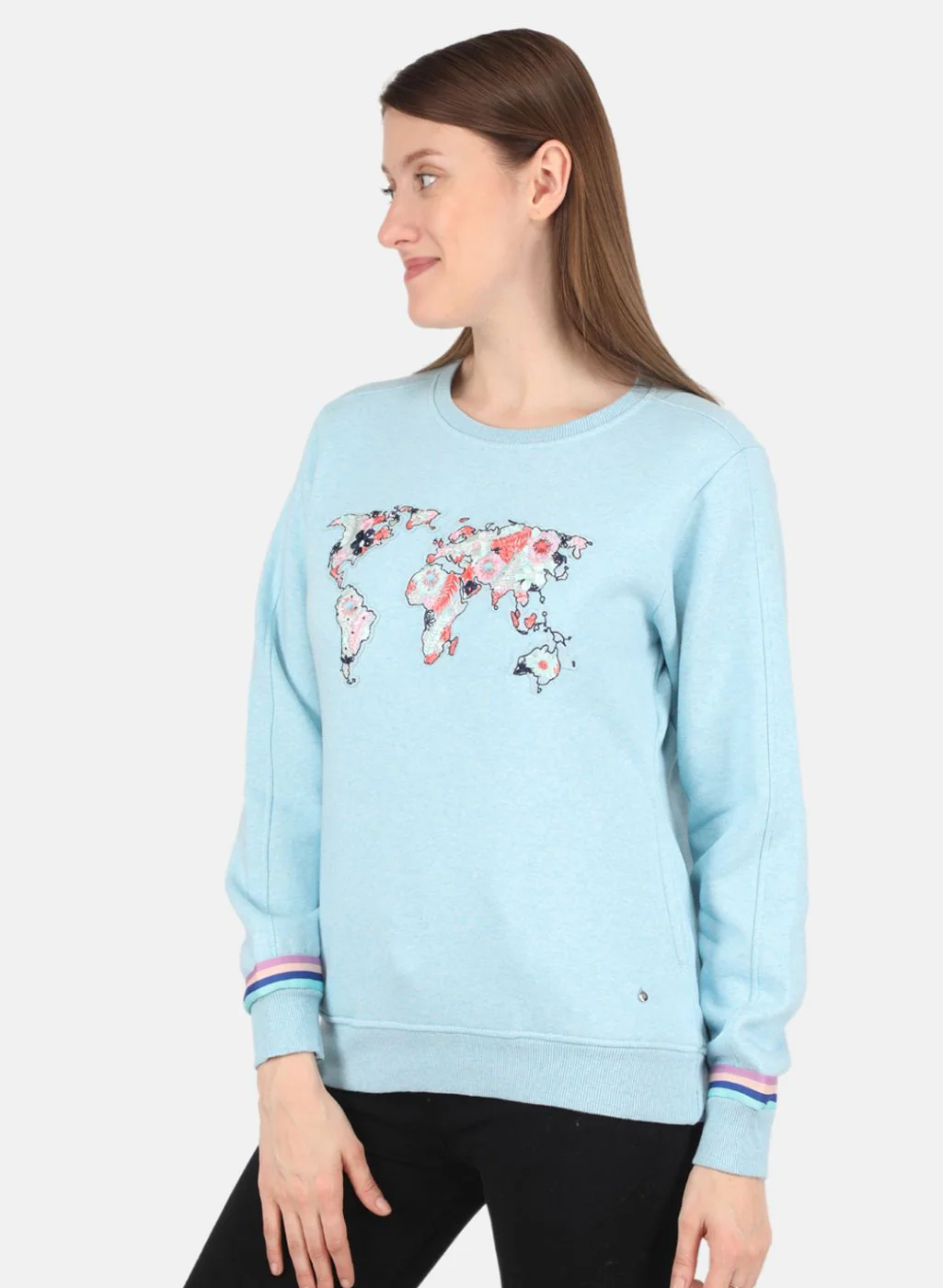 Women Aqua Blue Embroidered Sweatshirt - Image 2