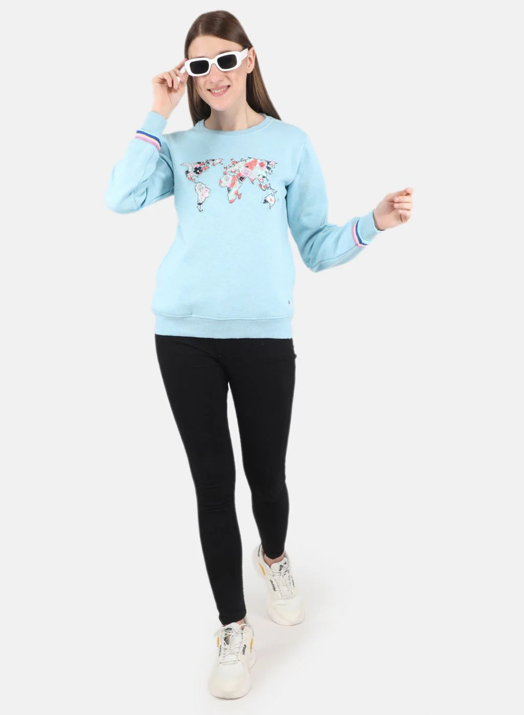 Women Aqua Blue Embroidered Sweatshirt - Image 4