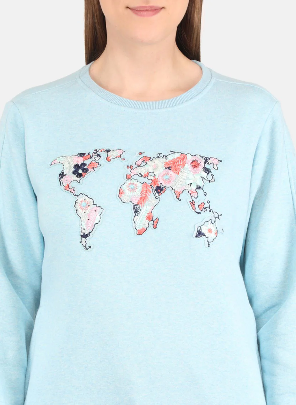 Women Aqua Blue Embroidered Sweatshirt - Image 5