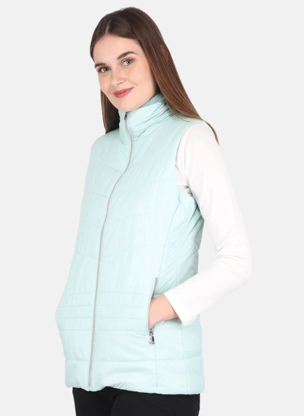 Women Aqua Blue Printed Jacket - Image 2