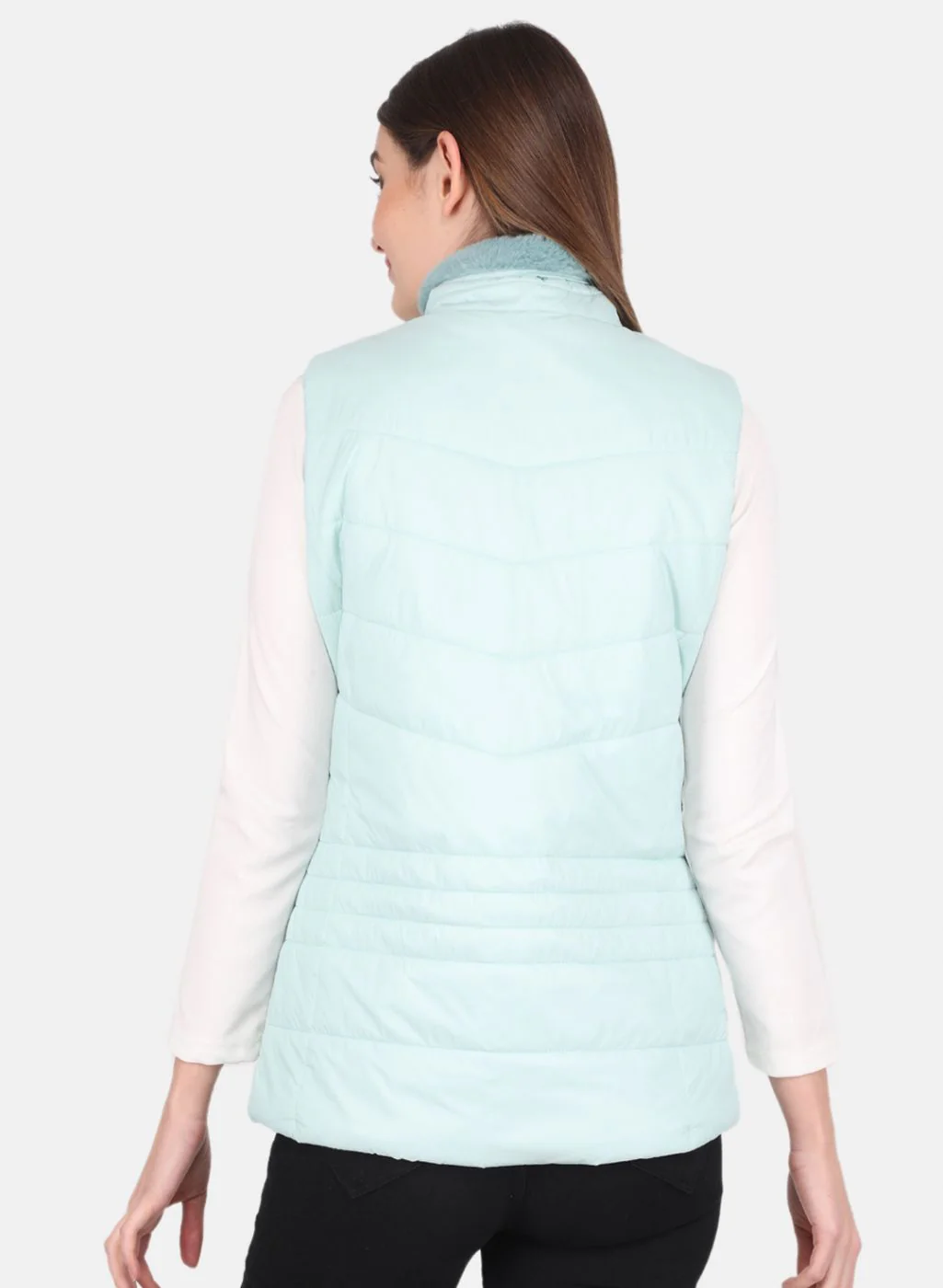 Women Aqua Blue Printed Jacket - Image 3
